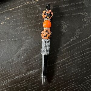 Beaded Black and Orange Pen handmade